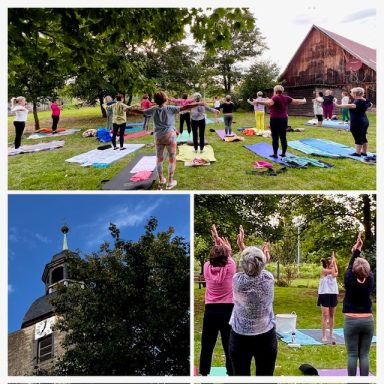 Yoga-Stunde im Kirchgarten